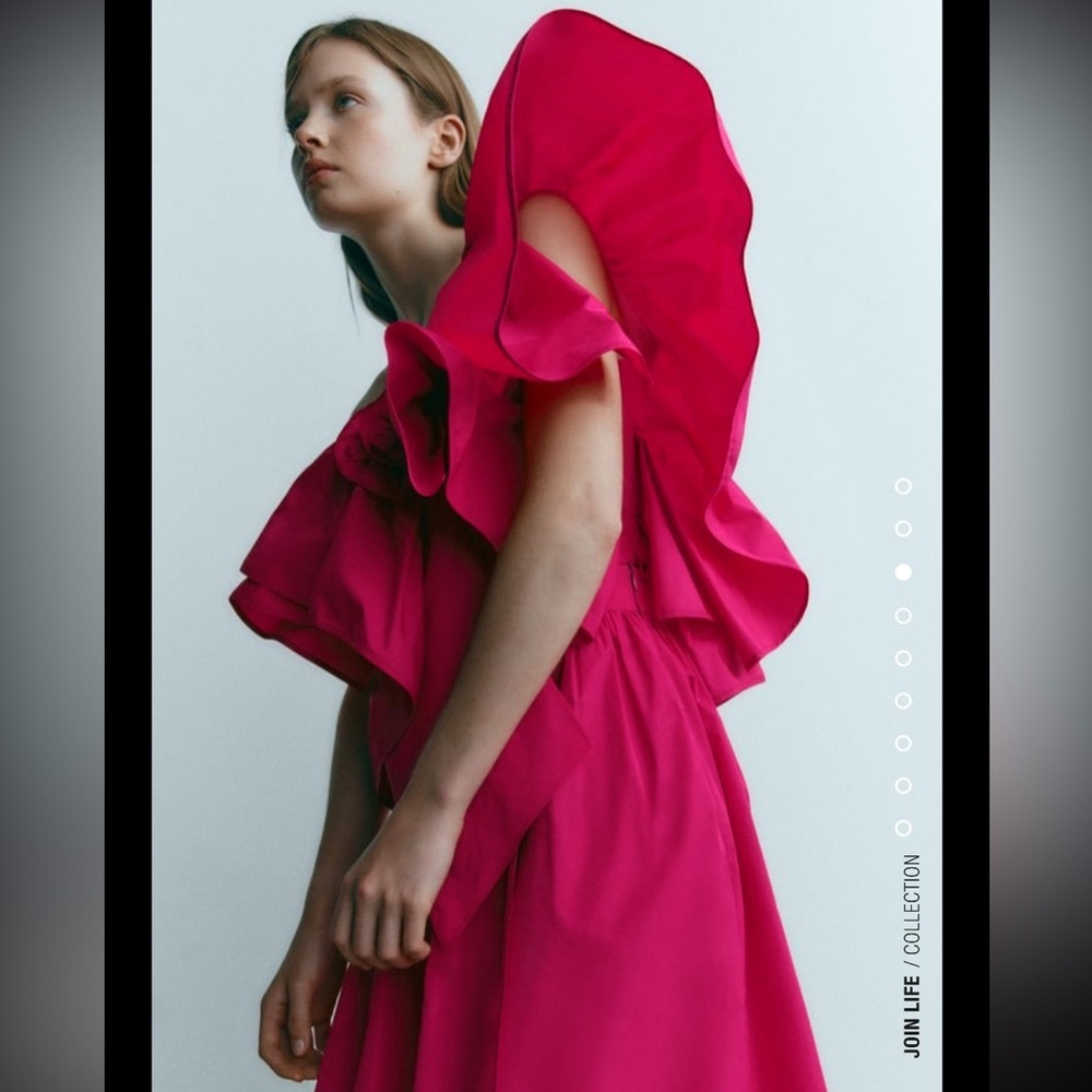 Zara raised rose ruffled asymmetric voluminous top - Picture 6 of 16